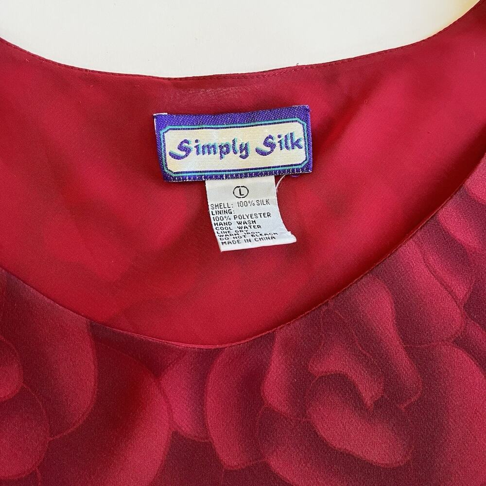 Simply Silk Vintage 90s Y2K Silk Red Size L Rose Print Dark Romantic Asymetrical - Picture 7 of 8
